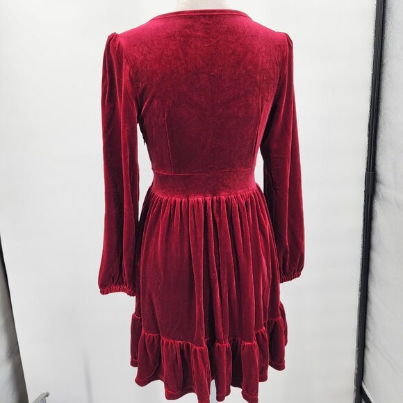 HALARA Deep V Neck Ruffled Hem Velvet Cranberry Red Mini Party Dress XS NWT - Picture 9 of 11